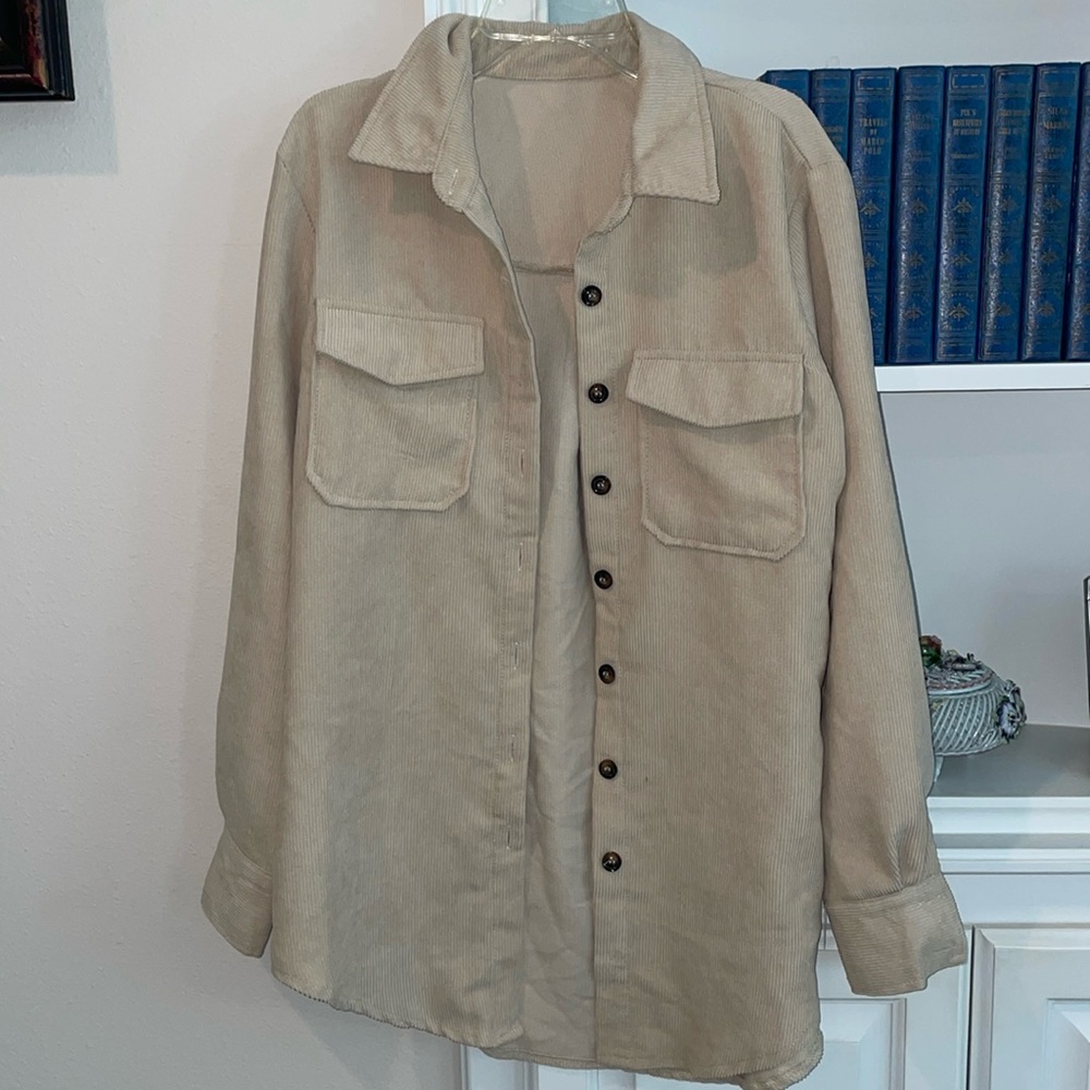 Beige Button-Down Light-Weight Jacket